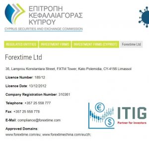 CySEC license of Forextime or FXTM